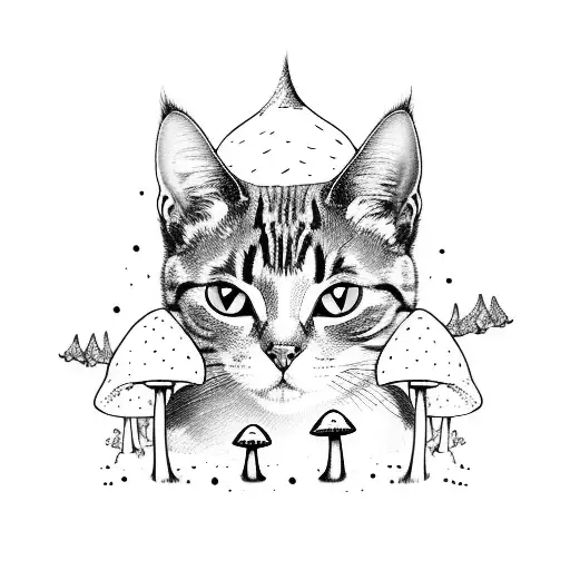 Cat In Mushroom Forest