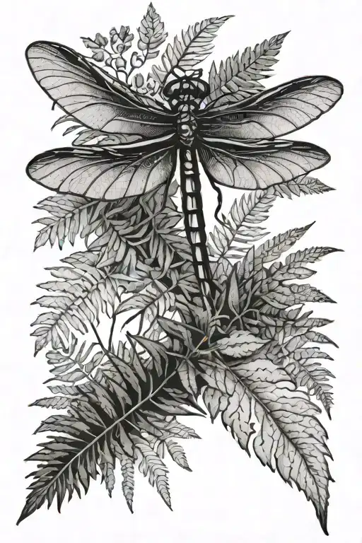 Dragonfly And Fern Leaf