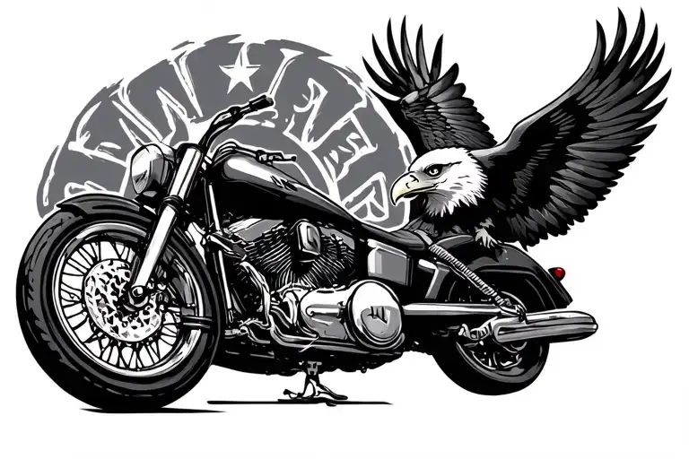 Navy Symbol Intertwined With Motorcycle And Bald Eagle Flying