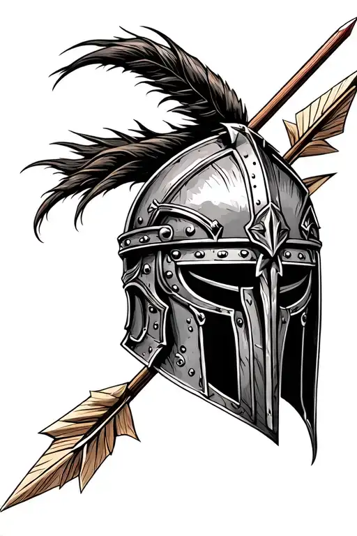 Gladiator Helmet With Arrow In Background