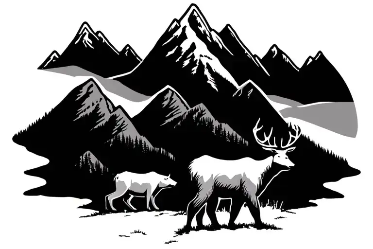 Mountain Range With Deer And Bears Chest Piece