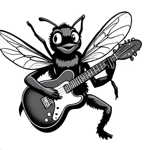 Cartoon Bee Jamming On Guitar