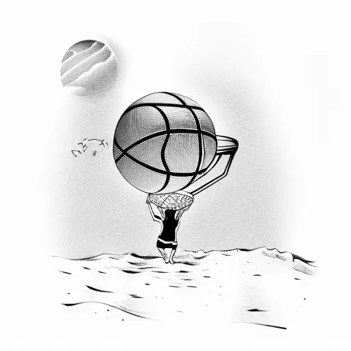 A Beach Scene With A Basketball Player Dribbling On The Shore Under A Fiery Sunset