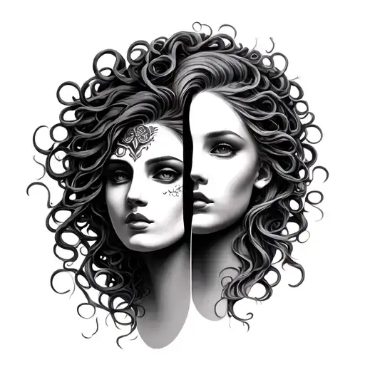 Medusa Two Face Mask Women Face Morphing