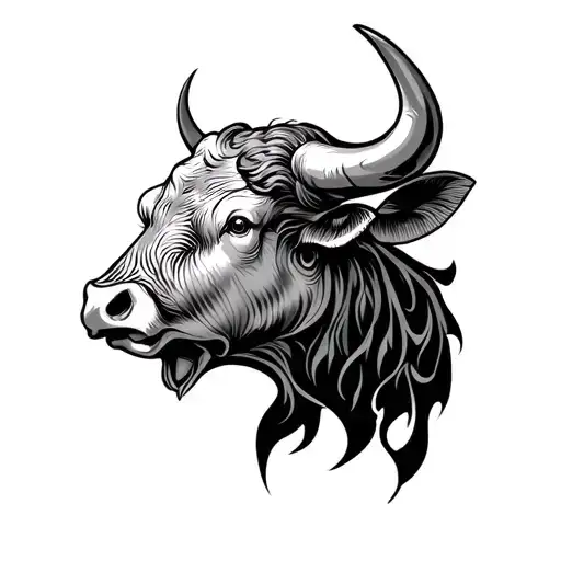 Intimating Ukrainian Bull Head Back Tattoo Design