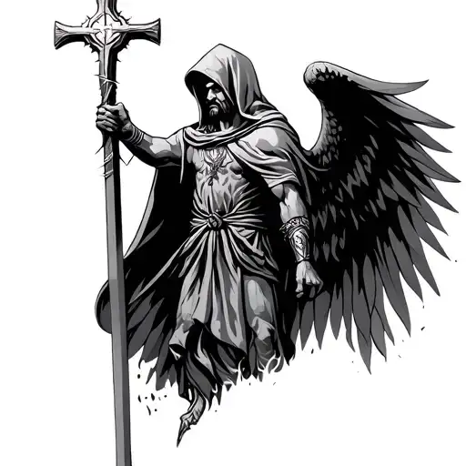 Warrior Saint Micheal With Cross Spear Piercing Hooded