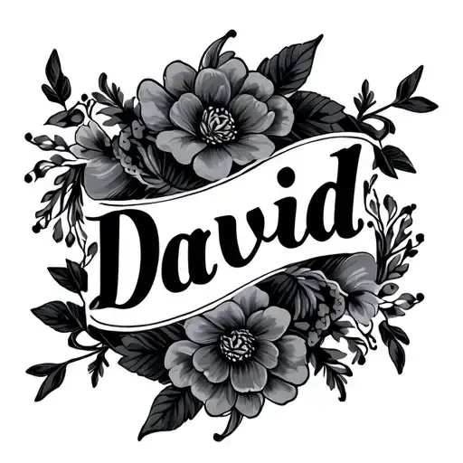 'David' Written In Black Letter Font With Floral Design Surrounding It