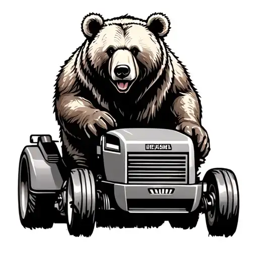 Bear Pushing Old Fashion Lawn Mower