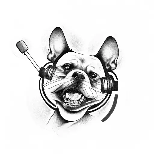 A Tattoo Of A Laughing Dog Driving A Car With A Microphone In Its Paw