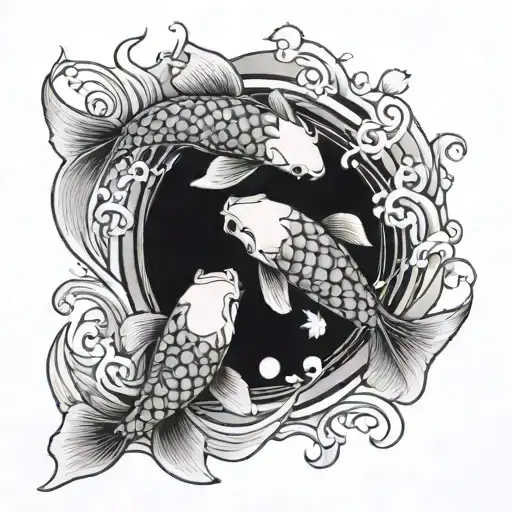 2 Koi Fish Swimming Upwars