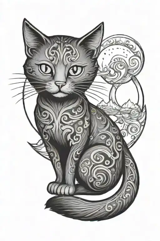 Black Cat Sitting On Crescent Moon