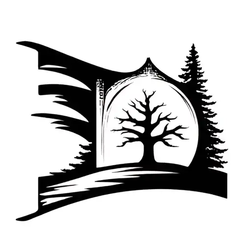 Simplified And Abstract Architectural North Sign With Tree