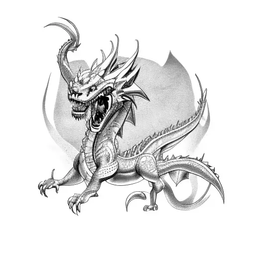 A Tattoo Design Of A Fierce Dragon In A Car Racing Through An Action-packed Scene