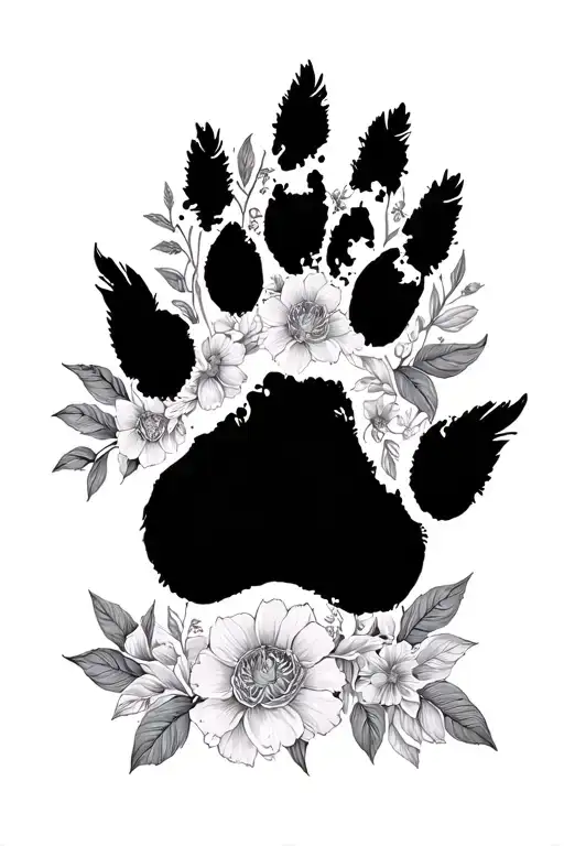Paw Print Outline With Floral Background