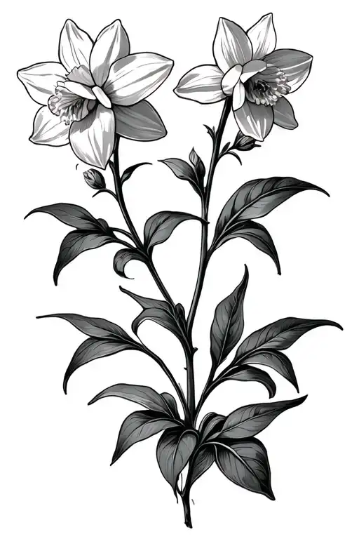 Leaf Vine With Narcissus Flowers