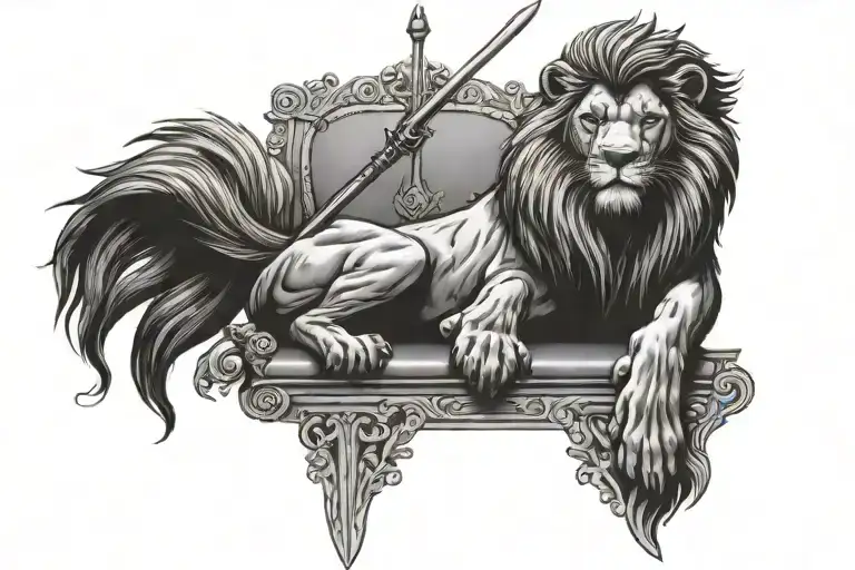 Lion King In The Throne Holding A Sword