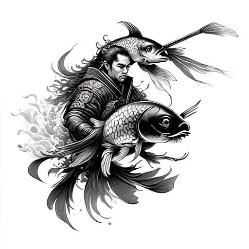 Samurai Warrior And Koi Fish Transforming