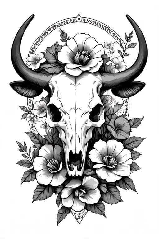 Flowers With A Bull Skull