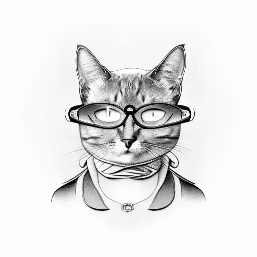 A Black-grey Tattoo Of A Cat Wearing Sunglasses While Cruising In A Convertible Car