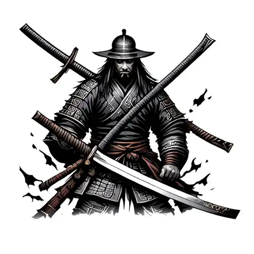 Outlined Samurai With Broken Katana Sword