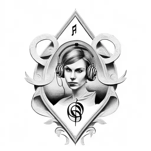 Create A Tattoo Of A Music-themed Family Crest With Your Wife's Portrait At The Center