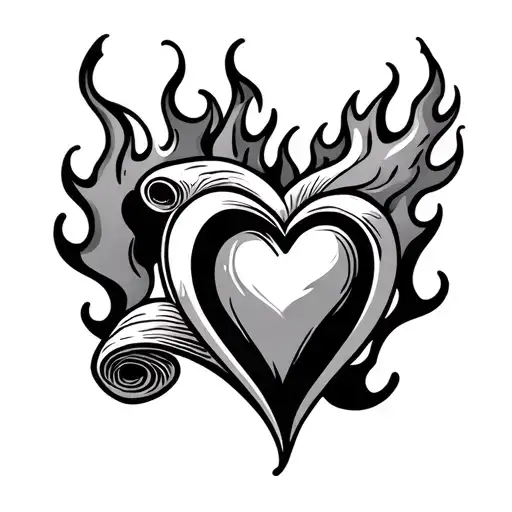 Flaming Heart With A Scroll Twining