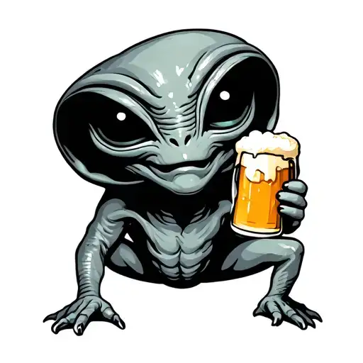 Cute Alien Holding A Beer