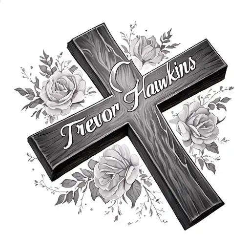 Cross Memorial With The Name Trevor Hawkins In Cursive Script