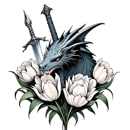 Wyvern With Tulips And Sword