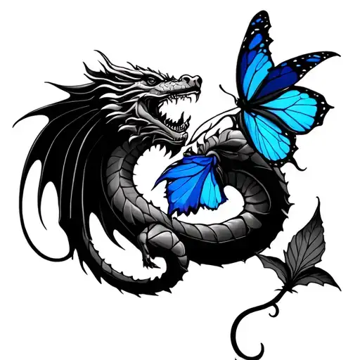 Libra Zodiac With Dragon And Blue Butterfly