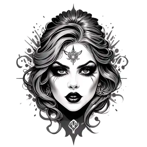 Face Of Female Fatale Surrounded