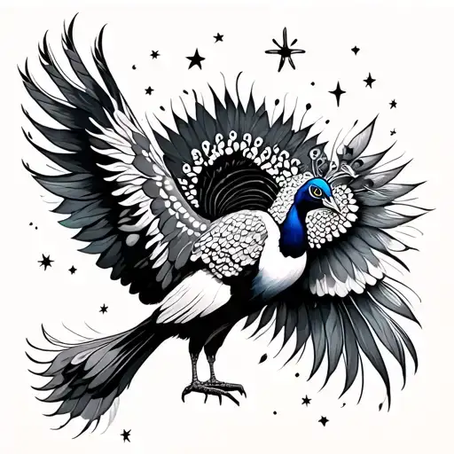 A Peacock Flying Up To The Stars