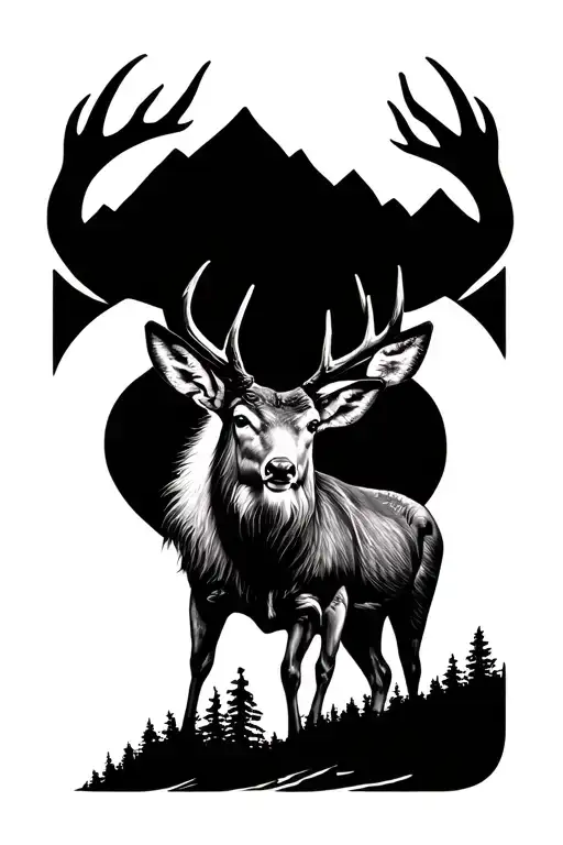 Realistic Full Body Deer Tattoo Mountain Landscape