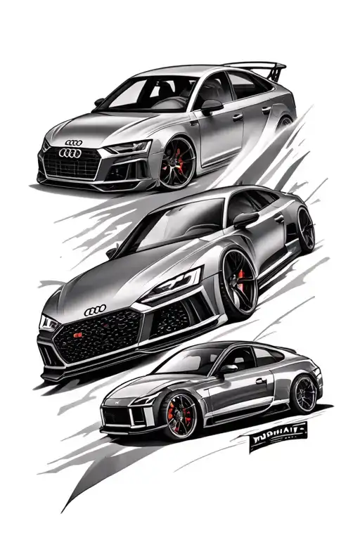 Car Themed Tattoo With Audi Rs7 As Main Car And Multiple Other Cars