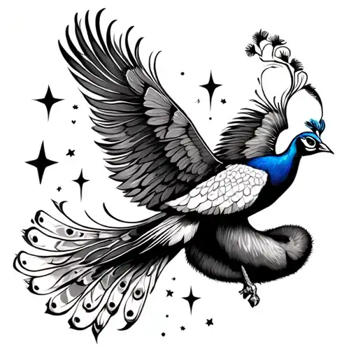 A Peacock Flying With Stars