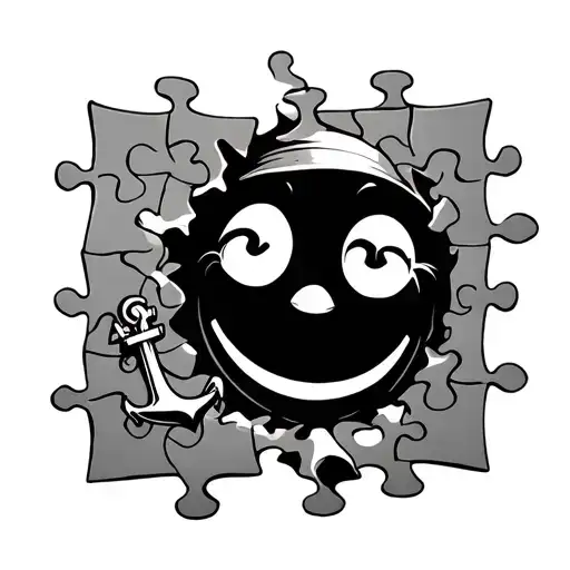 Happy Face And A Anchor Breaking Through The Surface Of A Puzzle