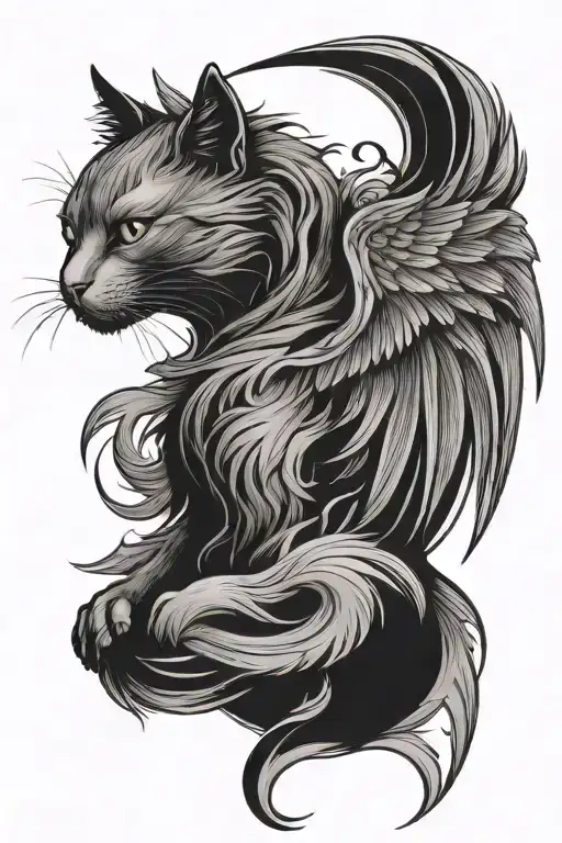 Cat With Wings Resembling A Phoenix With Ying Yang Symbol