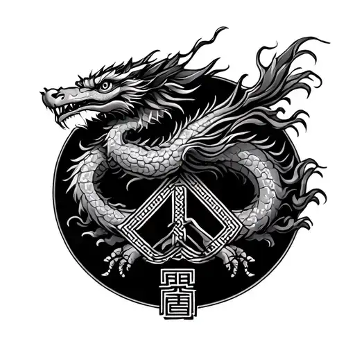 Chinese New Year With Dragons And Buddhism Sign And Peace