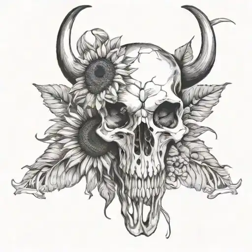 Birth Flowers Surrounding A Sunflower Under A Longhorn Skull