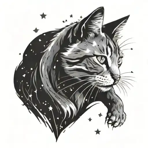 Cat Looking At Shooting Stars Representing