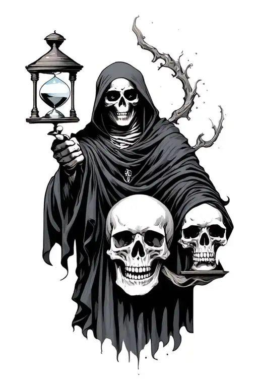 The Grim Reaper Pulling The Soul From A Skull While Holding An Hourglass