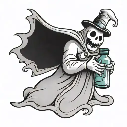 Cartoon Ghost Holding Bottle
