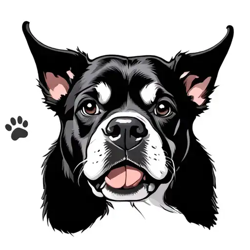 Dog Paw Print And His Face