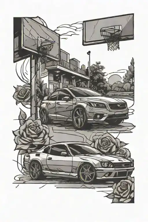 Basketball Court With Car And Rose