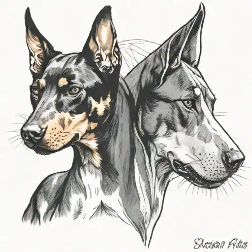Doberman And White-gray Cat