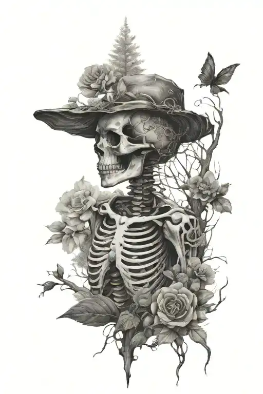 A Serene Nature Scene With A Hidden Cosmic Female Skeleton As Part Of The Landscape