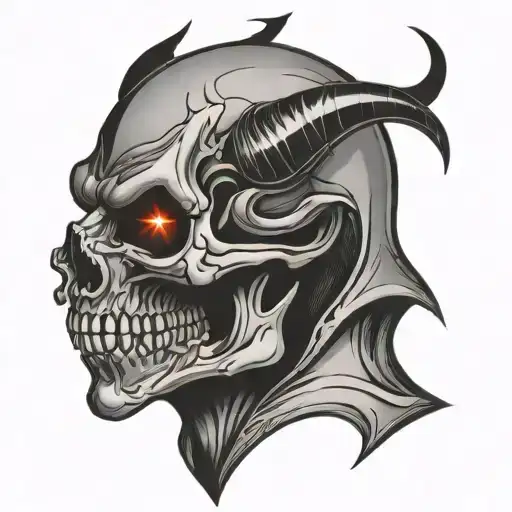 Devil Skull Side Profile New School Tattoo Stencil