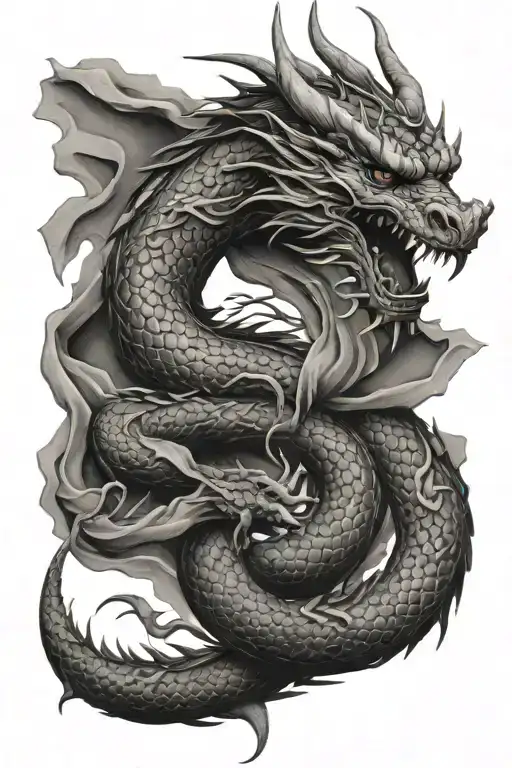 Dragon Wrapped With Chinese Handwriting