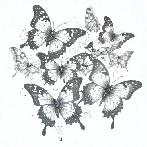 Butterflies Of Different Sizes Following Each Other