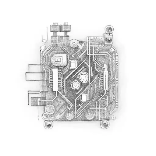 An Intricate Circuit Board Design With A Gaming Controller And Car Engine Intertwined